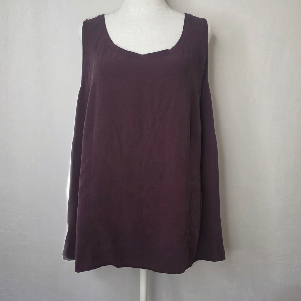 Eileen Fisher Woman 100% Silk Tank Top Plum Purple Draped Back 2X
